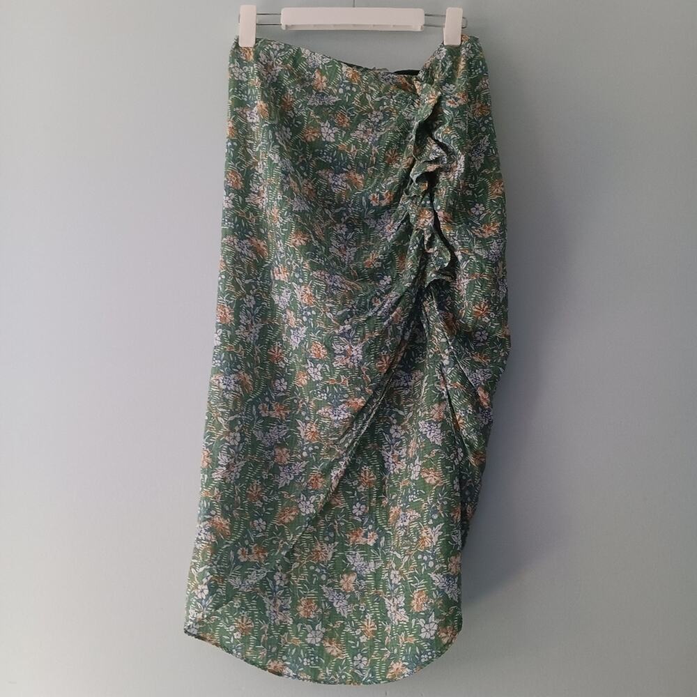 Veronica Beard Romantic Hazel Garden Floral Asymmetric Ruffle Skirt Green L - Picture 2 of 7